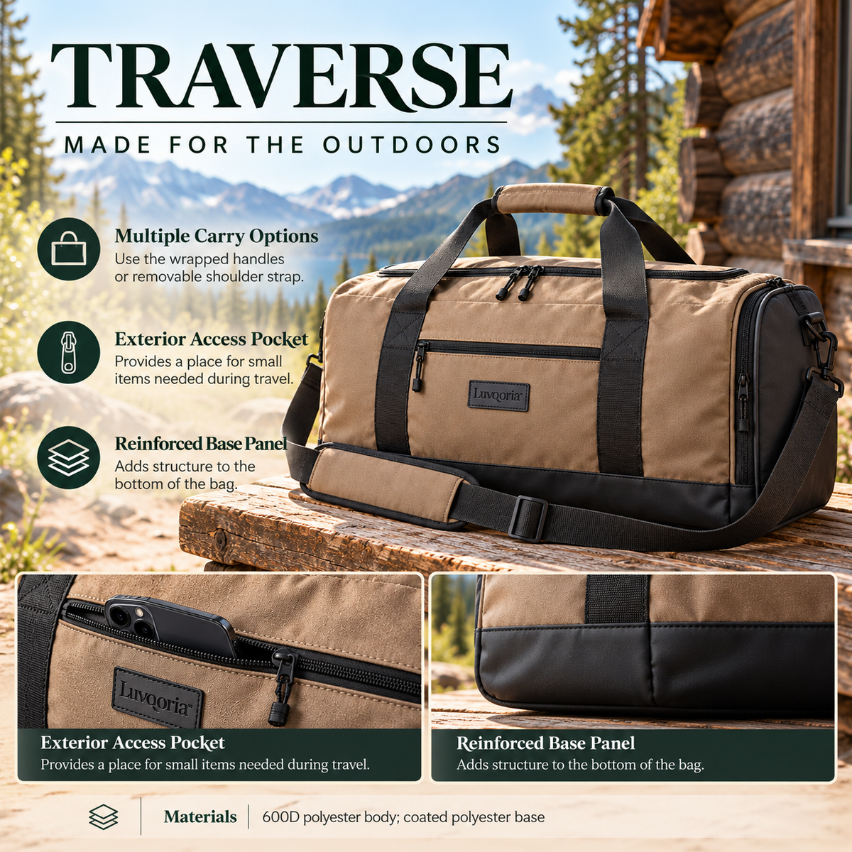 Luvqoria™ Traverse 40L Travel Duffel — Weekend Gear Bag with Wide Opening, Shoe Compartment & Shoulder Strap