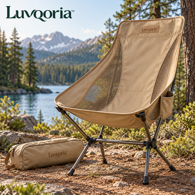 Luvqoria™ Overlook High-Back Camping Chair — Packable Folding Camp Seat with Mesh Panels & Carry Bag