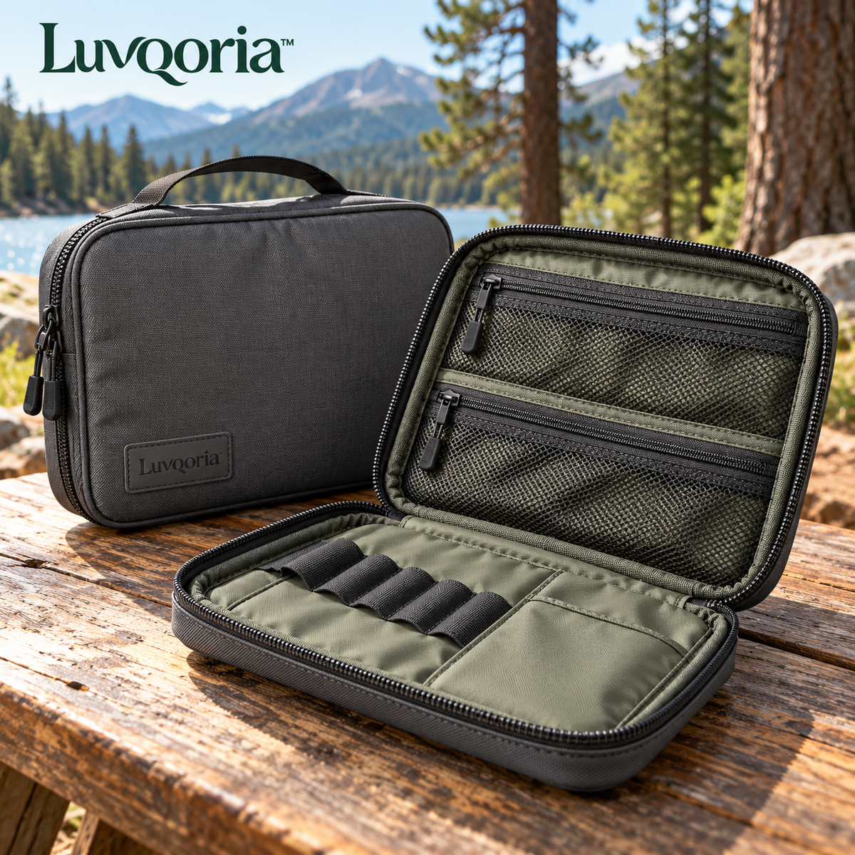Luvqoria™ Fieldkit Outdoor Gear Organizer — Travel Accessory Pouch with Mesh Pockets, Elastic Loops & Hanging Handle