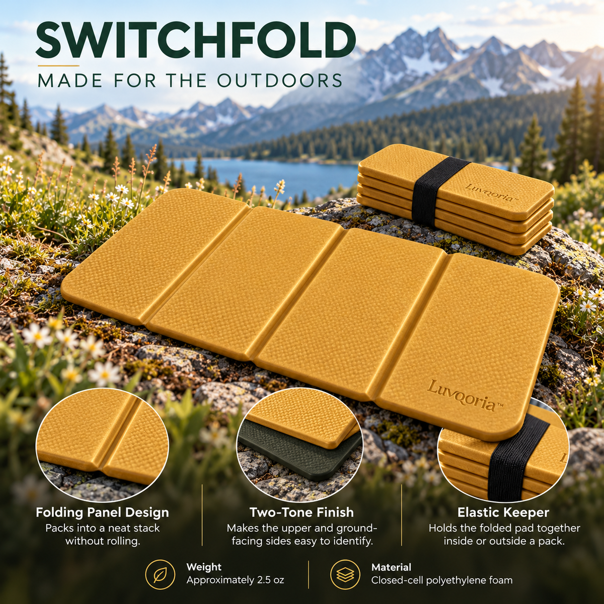 Luvqoria™ Switchfold Camping Seat Pad — Folding Foam Sitting Mat for Hiking Breaks, Picnics & Outdoor Events