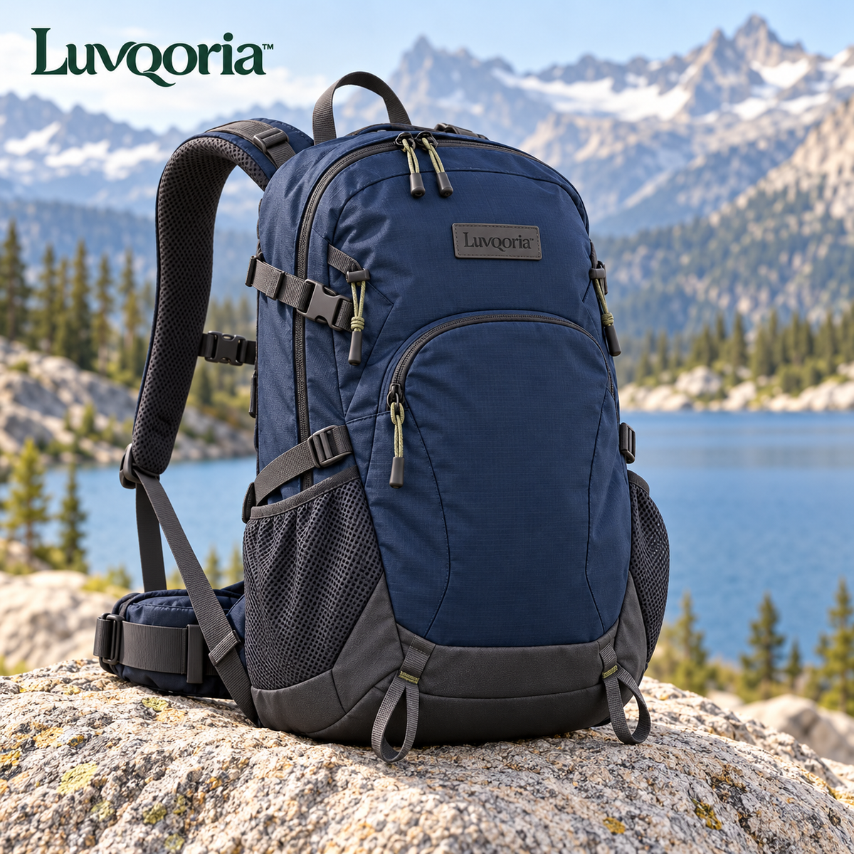 Luvqoria™ Ridgeway 24L Hiking Daypack — Trail Backpack with Hydration Sleeve, Trekking Pole Loops & Stretch Bottle Pockets