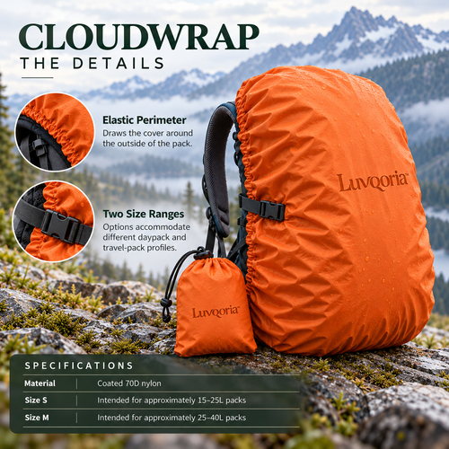 Luvqoria™ Cloudwrap Backpack Rain Cover — Packable Adjustable Pack Cover with Storage Pouch