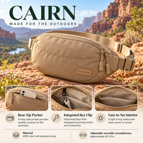 Luvqoria™ Cairn 3L Hiking Waist Pack — Adjustable Hip Bag & Crossbody Sling with Organized Pockets