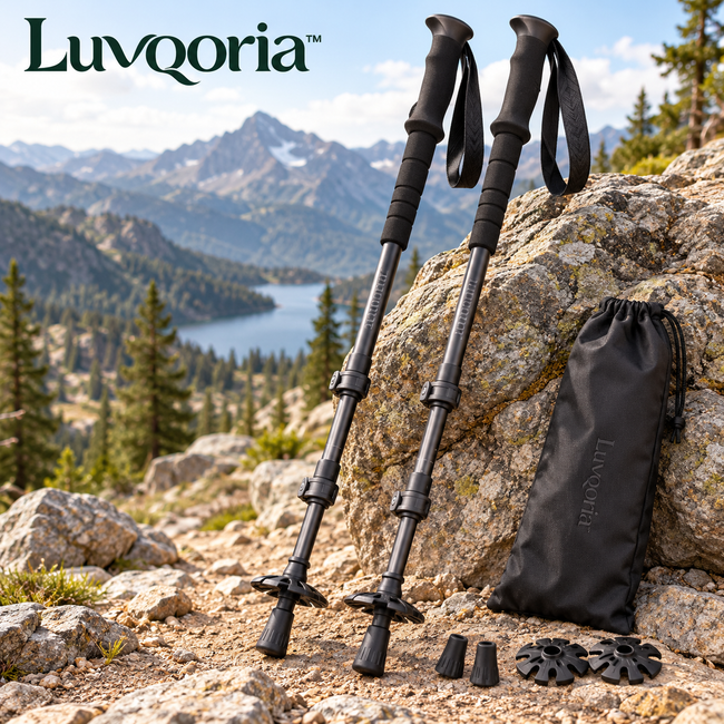 Luvqoria™ Switchline Adjustable Trekking Poles — Aluminum Hiking Sticks with EVA Grips, Lever Locks & Trail Accessories, Pair