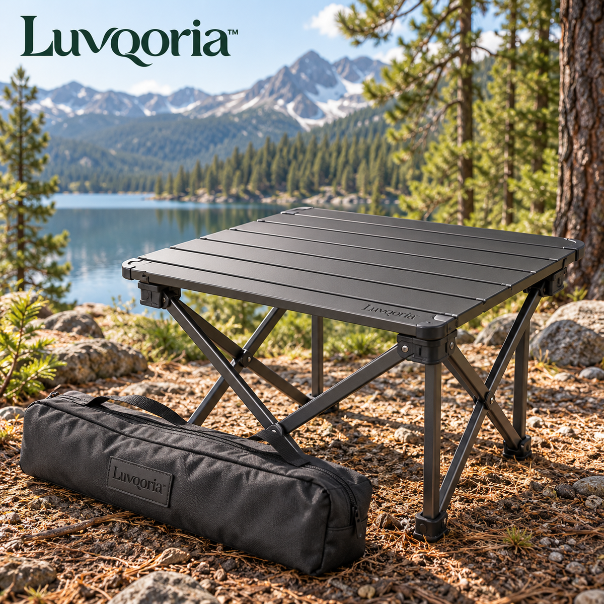 Luvqoria™ Talus Compact Camping Side Table — Folding Aluminum Roll-Top Table with Carry Bag