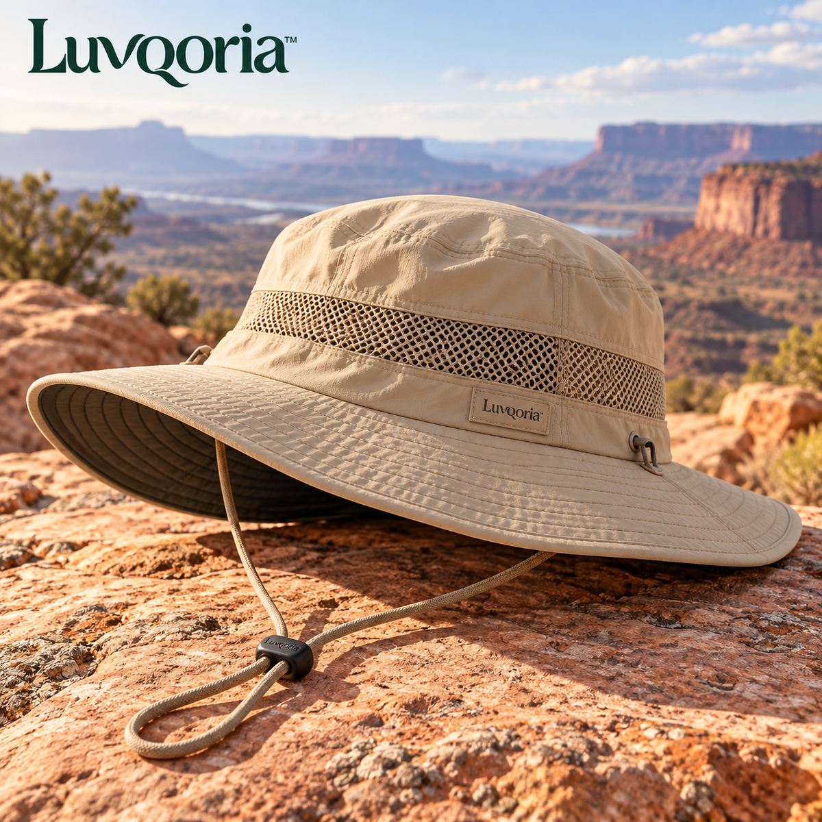 Luvqoria™ Mesa Ventilated Hiking Hat — Packable Wide-Brim Outdoor Boonie Hat with Adjustable Chin Cord